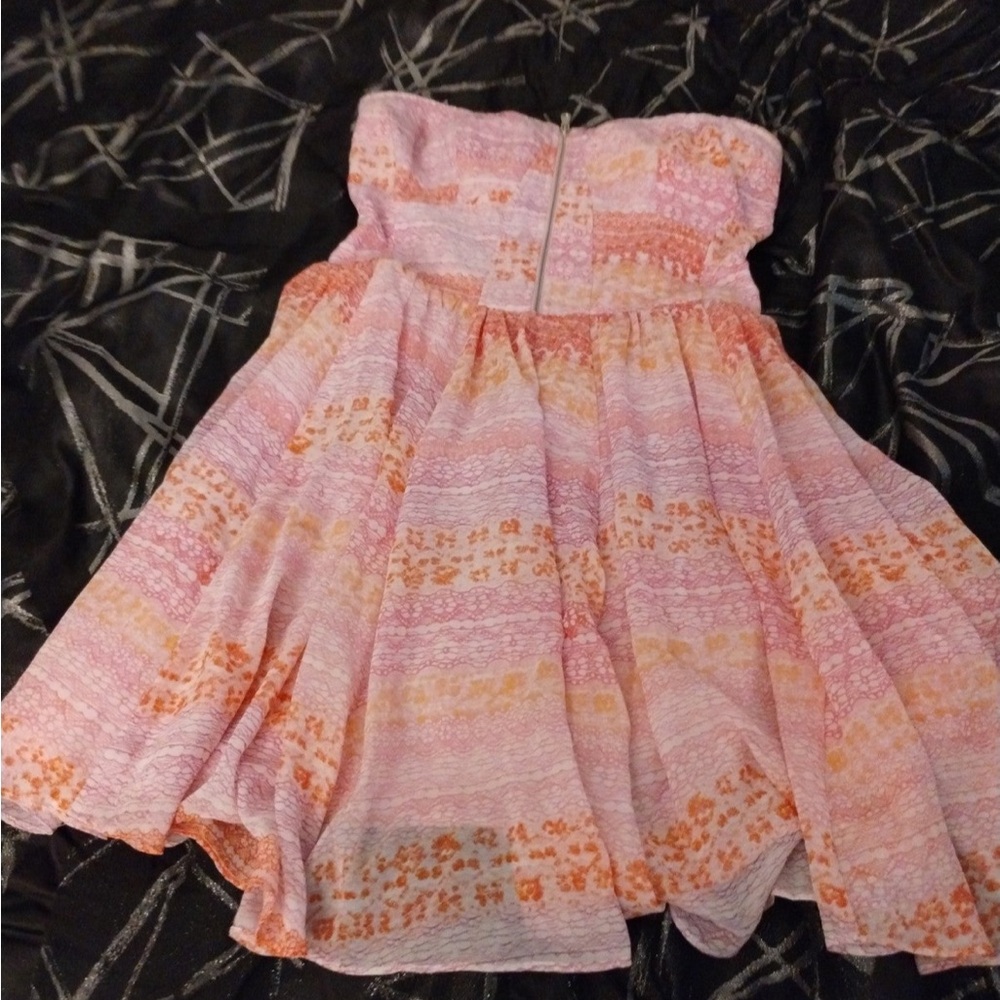 Guess Orange and Pink Strapless Tiered Sundress